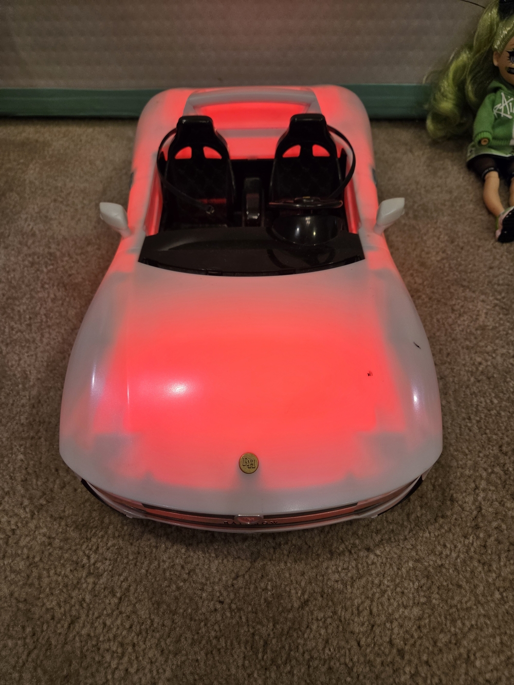 Kids LED Ride-On Sports Car Toy - White with Red Lights